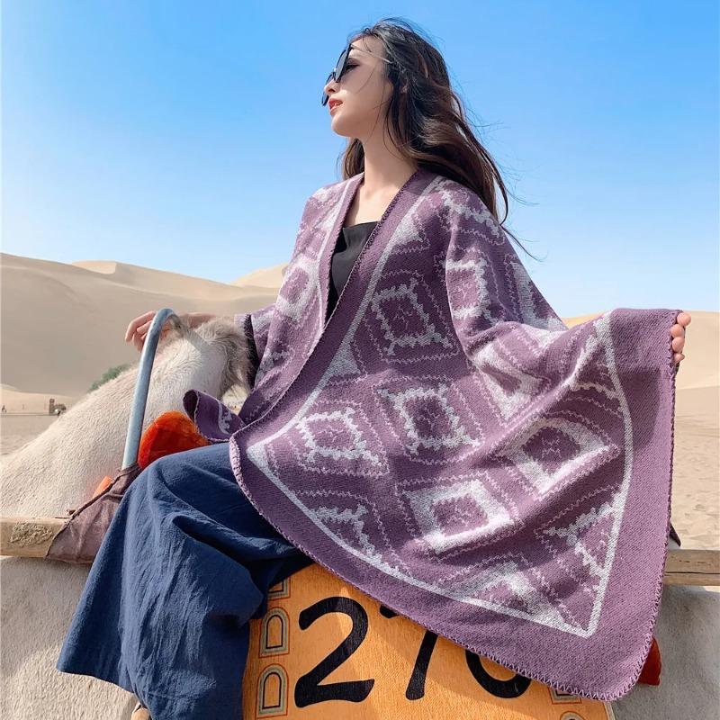 21 Style Big Pendulum Cloak With Hat Arabic Poncho Women Leopard Pocket Shawl Cape Knitted Middle East Split Thick Warm Blanket