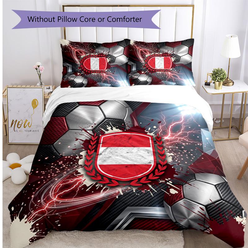 Austria Football Printed Bedding 3 Piece Set Cozy Breathable Bed Cover Set as Housewarming Holiday Gift