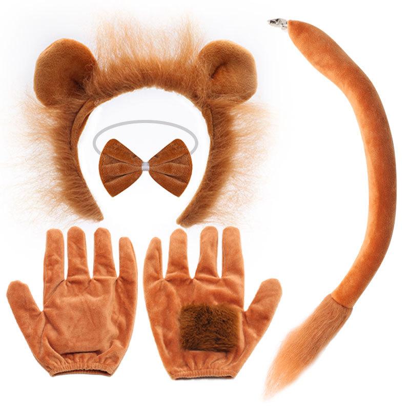 Children Boy Girls Men Lion Costumes Ears and Tail Headband Skirt Set Animal Cosplay Accessories Birthday Party Dress up Costume