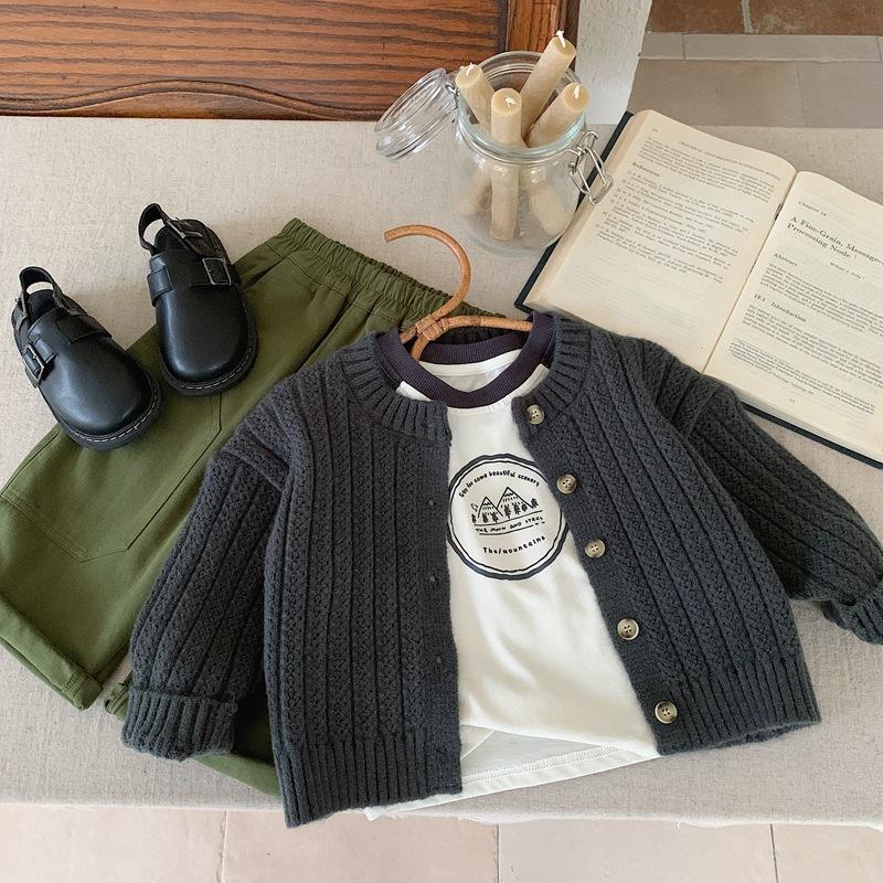 Children's Autumn Sweater Jacket Boy's Sweater Cardigan Knitted Sweater Girl's Children's Spring and Autumn Western Style Top Beige Jacket