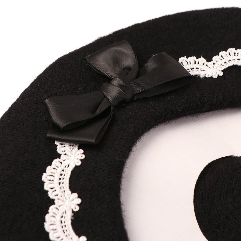 Warm Girl Lace Bow Hat Sweet Beanie Cap Y2k Painter Hat Cosplay