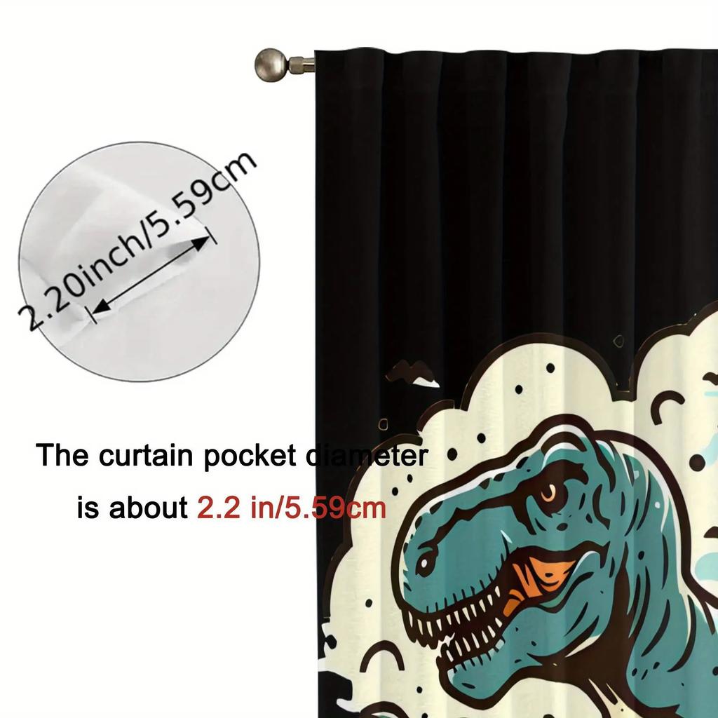 curtain2pcs Tyrannosaurus Rex Dinosaur Curtains- Retro Blackout Curtains with Grommet Top, Polyester Machine Washable