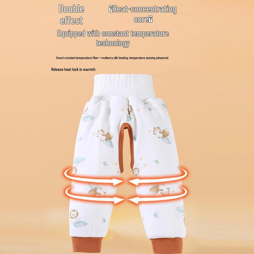 High Waist Baby Cotton Quilted Pants with Belly Protection – Mulberry Silk-Lined for Boys & Girls, Perfect for Autumn & Winter
