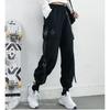 Женские брюки-карго, черные джоггеры, высокая талия, шаровары в стиле Харадзюку, панк-готика, techwear, цепные брюки, женские, хип-хоп