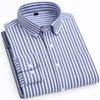 Весна Осень Мужские Деловые Повседневные Рубашки Модные Полосатые Длинные Рукава Квадратный Воротник Оксфорд Текстильная Рубашка Мужские Топы Большие Размеры