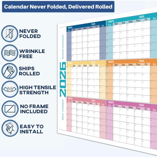 Super Large Wall Sticker 2026 Calendar Reusable Matte Whiteboard Home Work Planner Year-Round Planning Tool