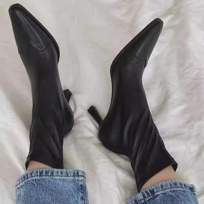 Острый носок женские ботильоны сексуальные высокие каблуки дизайнерские кожаные туфли элегантные офисные туфли женские 2025 тренд зимние ботинки Mujer