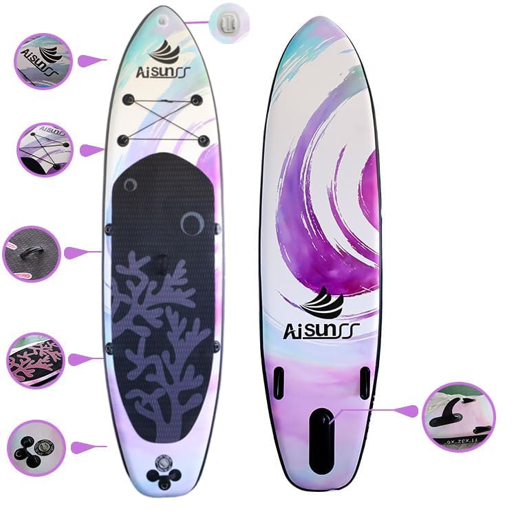 AISUNSS SUP Надувной 320см 81см 15см Речной Полный Комплект Надувная Доска для Серфинга Коралловая Доска, Доска для Гребли Стоя, Длинная, Широкая, Толстая, Стабильная,