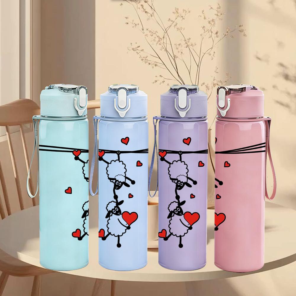 1PC Balancing Sheep Heart Graphic,750ml Color Plastic Sports Water Bottle,Leakproof Flip Straw Lid,Suitable for Sports Office Home Use