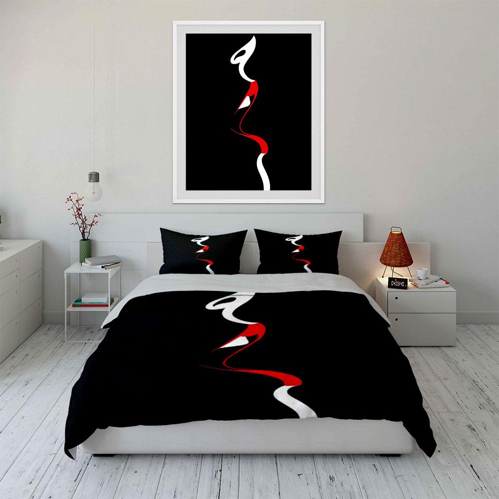 Abstract Red And White Face Art Print Soft Comfortable Duvet Cover Bedding Set Included 1*Duvet Cover  2*Pillowcases Luxury Gift