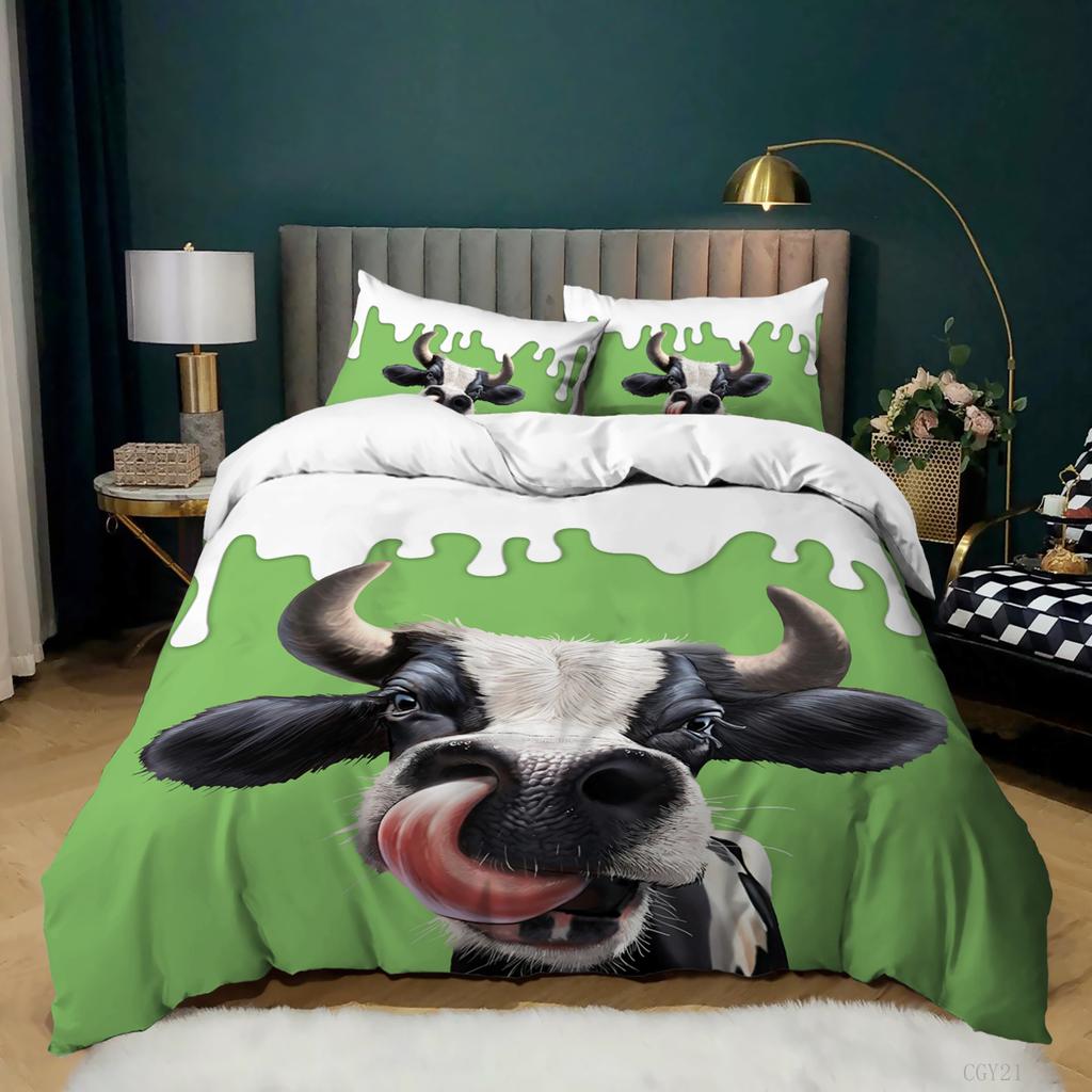 Cows Duvet Cover Set 3D Animals Black White Milk Cows King Queen Size Polyester Comforter Cover For Boys Girls Kids Bedding Set