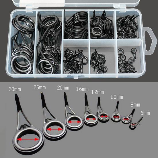 MUQZI Sports Accessory 75Pcs 8 Sizes Fishing Rod Guide Line Kit Straight Single Foot Rings Repair Eyes
