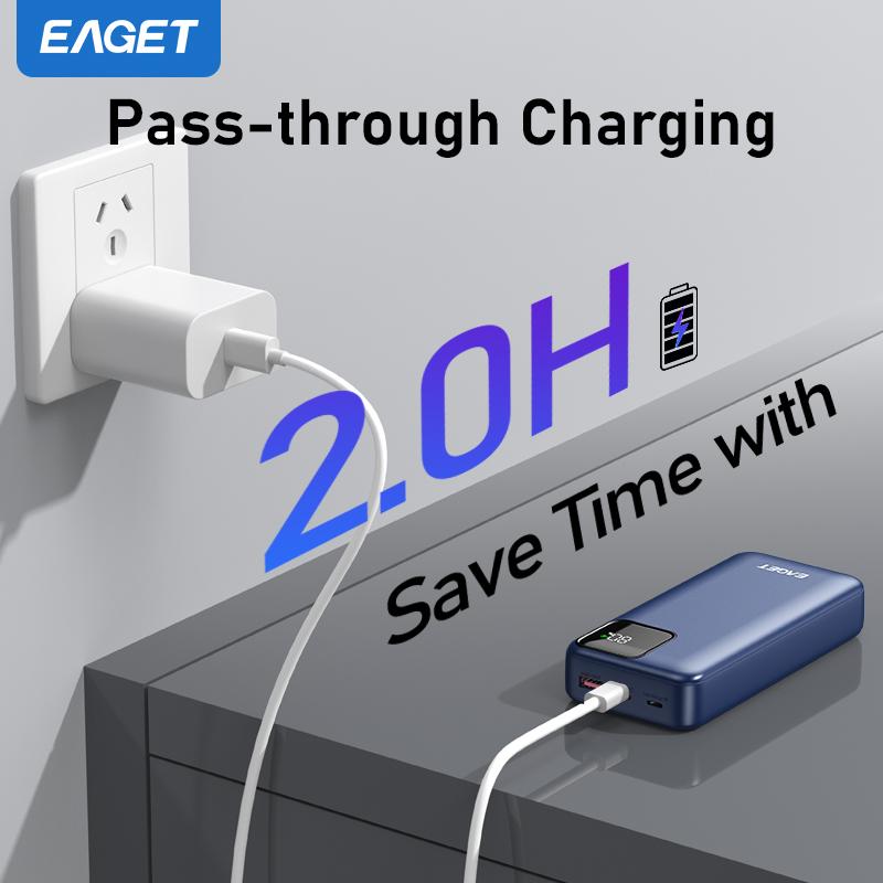 EAGET Portable Charger PD22.5W 20000mAh USB-C QC 4.0 Fast Charging Digital Display Charger for iPhone 16/15/14/13/12/11, for Samsung, Android