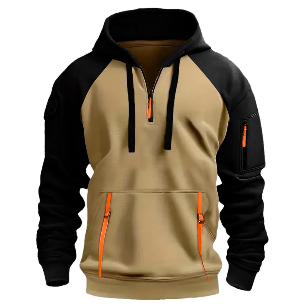 Men's Colorblock Sweatshirt Hoodie Zipper Arm Pocket Cardigan Men's Sports Large Size Casual Hoodie