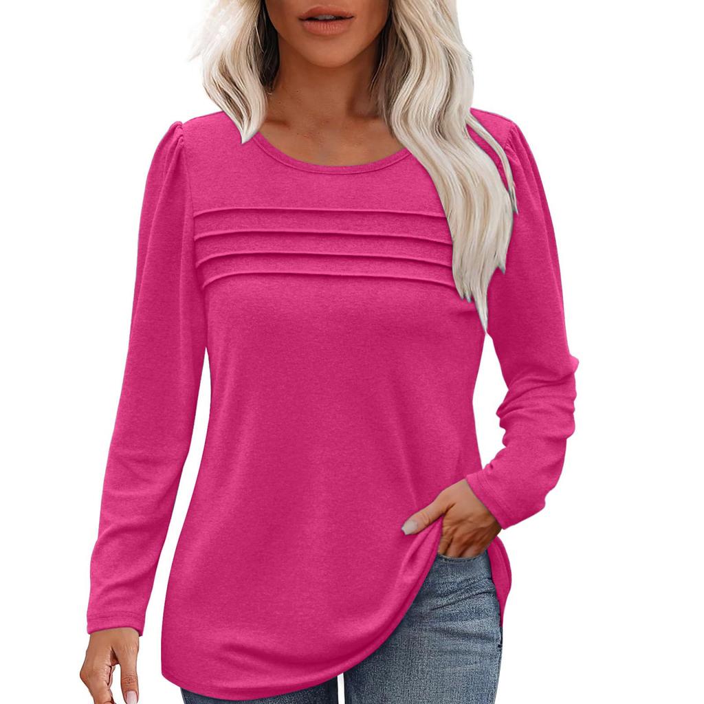 Женский свободный повседневный однотонный топ с круглым вырезом и длинными рукавами, модный топ