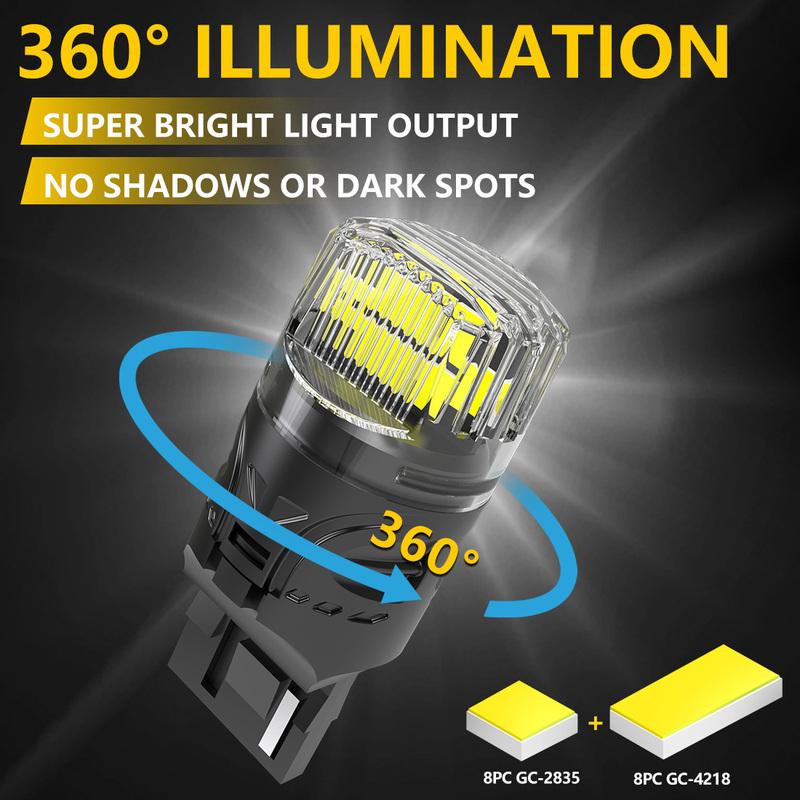 Katur 2x T20 7440 W21W Car Led Bulb Reverse Bulb T20 7440 Led Super Bright 6000K White Day Light Plug and Play