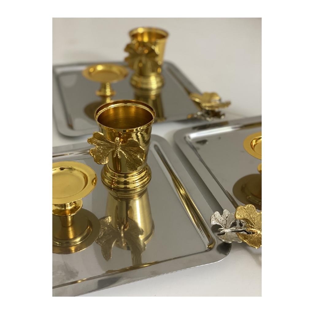 Set Of 3 Stainless Steel Square Tray Gold Macaron Holder And Gold Rose Bucket