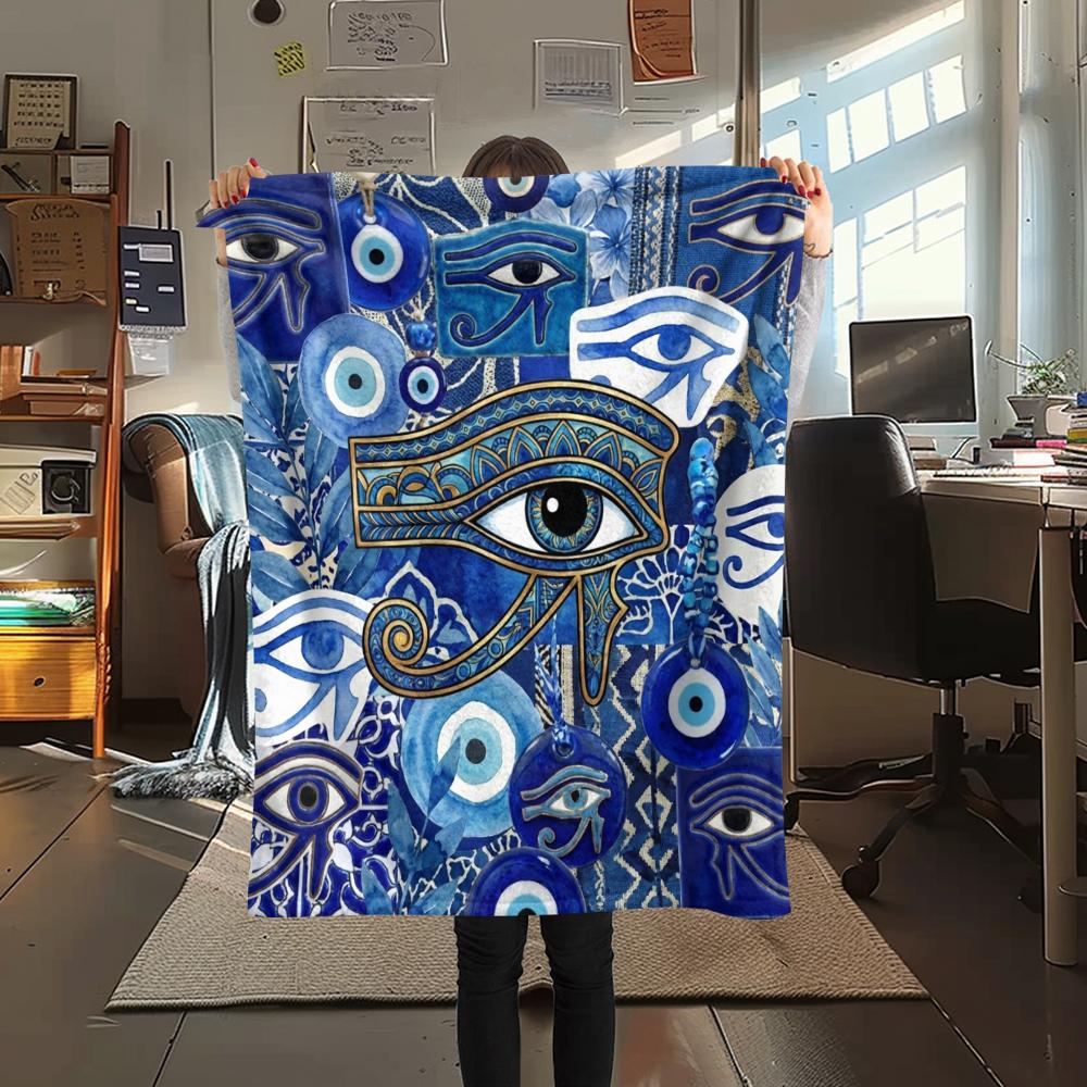 1Pc Eye of Horus Print Flannel Blanket, High quality Comfortable for All Seasons, Home Decor, Warmth and Comfort, Perfect for Christmas Gifts W31