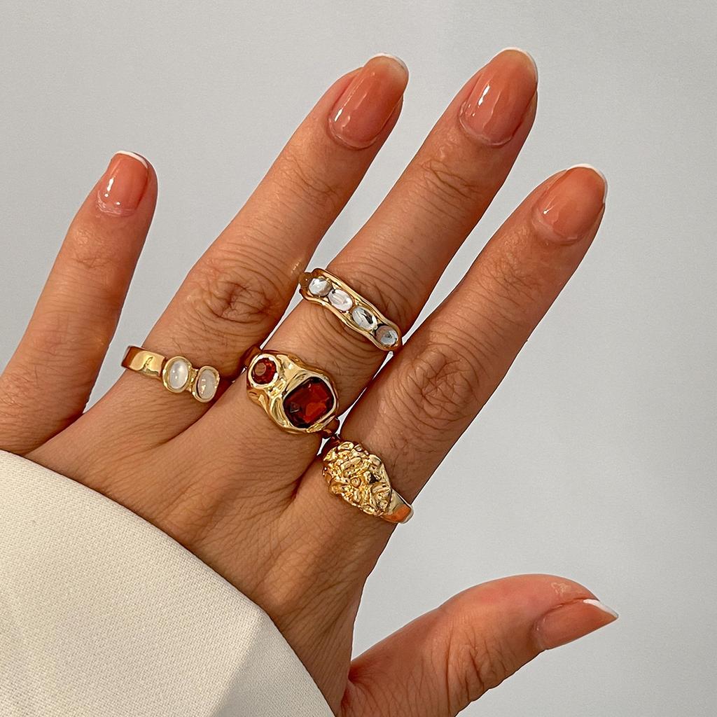 Сладкий крутой инс лава геометрический бриллиантовый набор набор колец с драгоценными камнями, персонализированное кольцо из жидкого сплава с глянцевым покрытием.