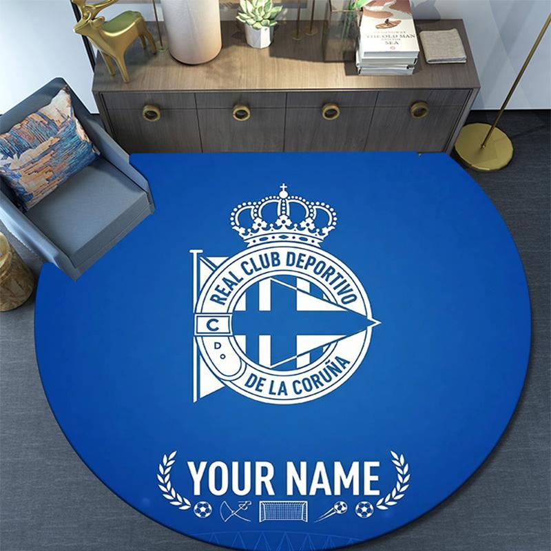 Custom Name Deportivo La Coruna Round Area Rug,Carpet Rug for Living Room Bedroom Sofa Playroom Decor,Non-slip Floor Mat