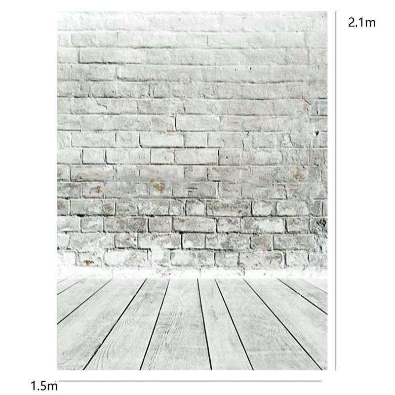 5x7ft Grey Brick Wall Wooden Floor Photography Background Photo Backdrop Studio