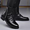 Модные осенне-зимние черные кожаные ботильоны для мужчин, модные повседневные новые дизайнерские шерстяные теплые хлопковые туфли, мужские ботинки большого размера на платформе