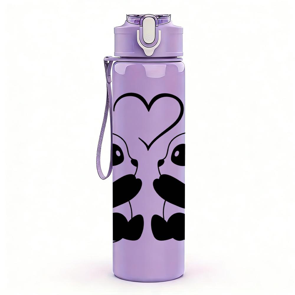 1PC Twin Panda Hug 750ml Color Plastic Sports Water Bottle Leakproof Flip Straw Lid Suitable for Sports Office Home Use
