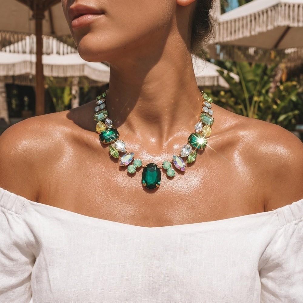Adjustable Charm Rhinestone Necklace Light Luxury Crystal Vintage Chunky Necklace Decoration Exaggerated Necklace Vacation