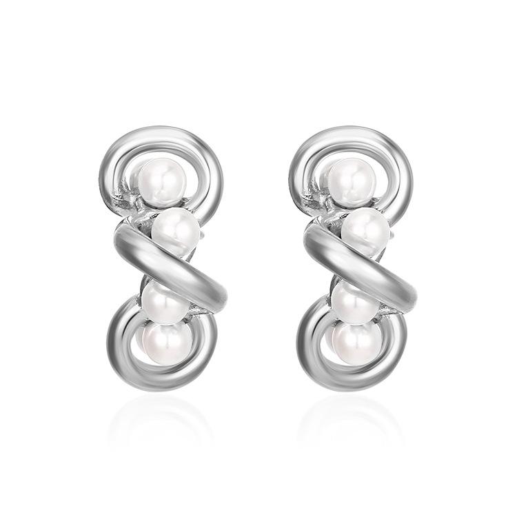 Fashion Irregular Winding Pearl Stainless Steel Earrings Women's Retro Light Luxury Plated 18K Earrings