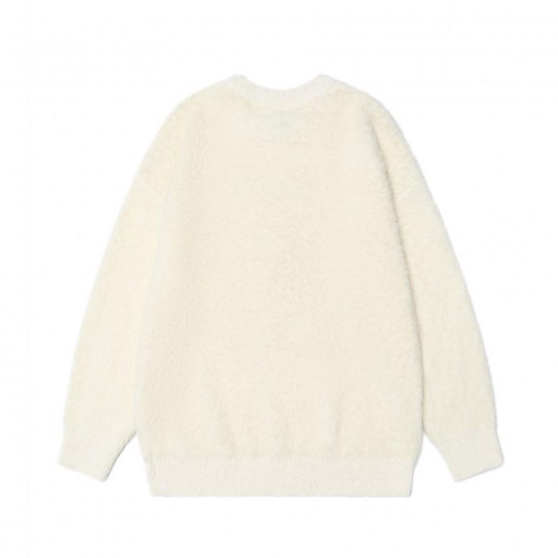 Cozy Oversized Fleece-Lined Knit Sweater With Animal Embroidery Streetwear Teens