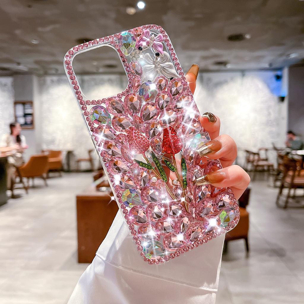 Tulip Diamond Is Suitable for Apple IPhone16ProMax Luxury Anti-fall 15ProMax All-inclusive 14 Mobile Phone Case