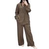 Women's Set Long-sleeved Half-breasted Casual Shirred Shirt Wide-leg Pants