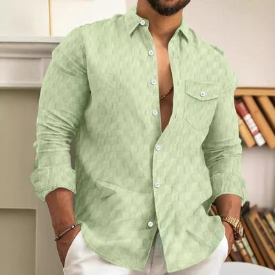 Мужская клетчатая рубашка с длинным рукавом и жаккардовыми лацканами