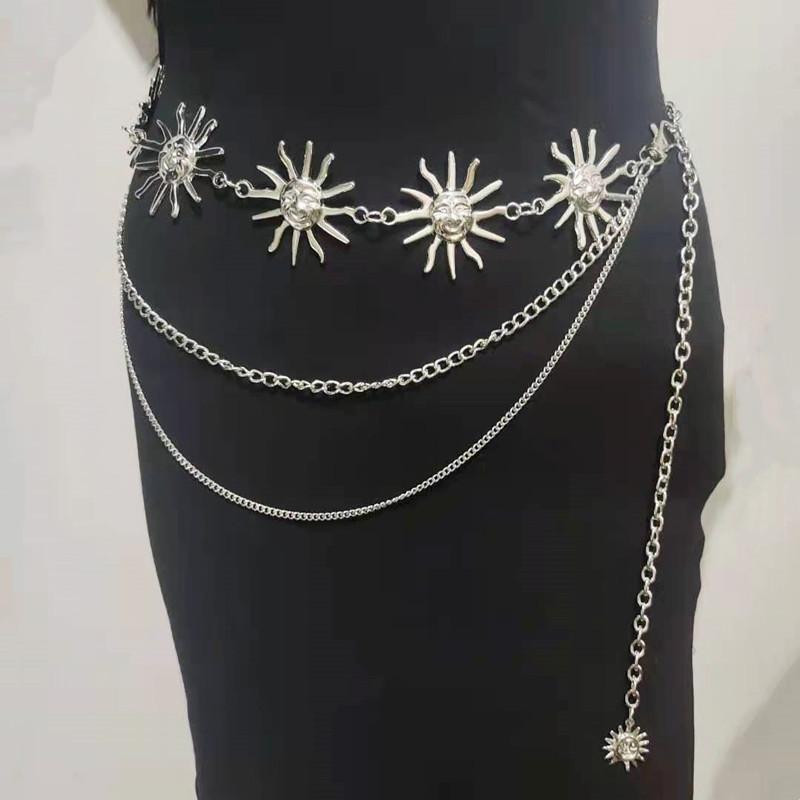 Waist Chain for Women Smiling Face Metal Sun Flower Belt Body Chain Adjustable Dress Waist Decoration