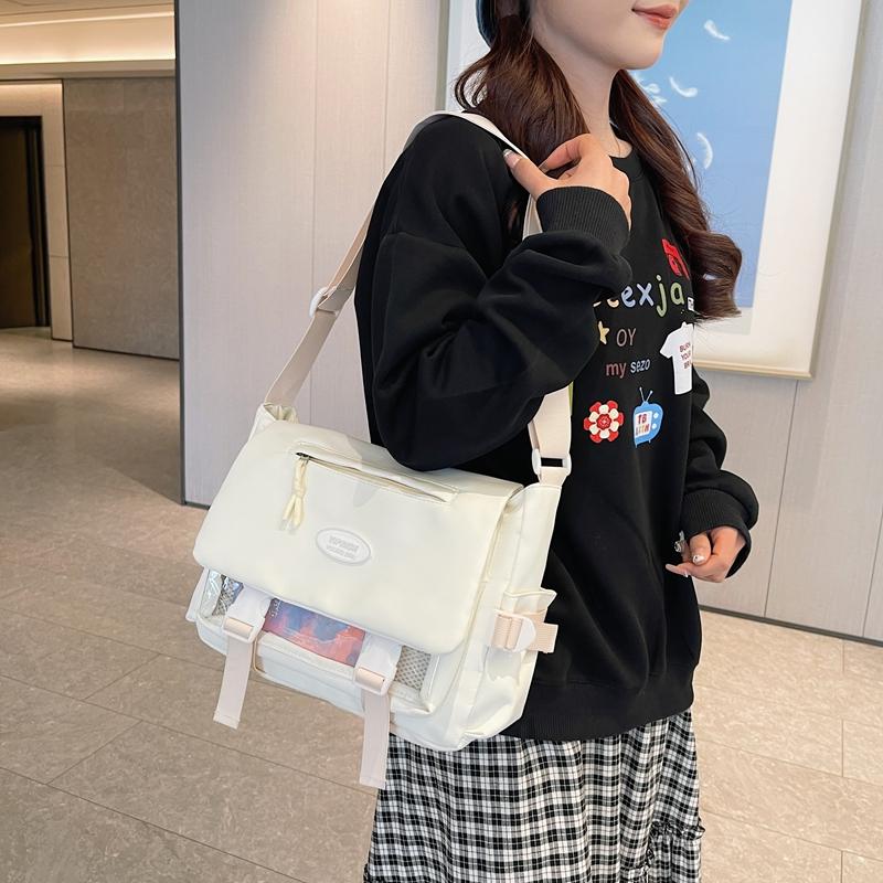 Женская сумка через плечо в студенческом стиле, большая вместительная сумка-мессенджер, контрастная по цвету сумка через плечо