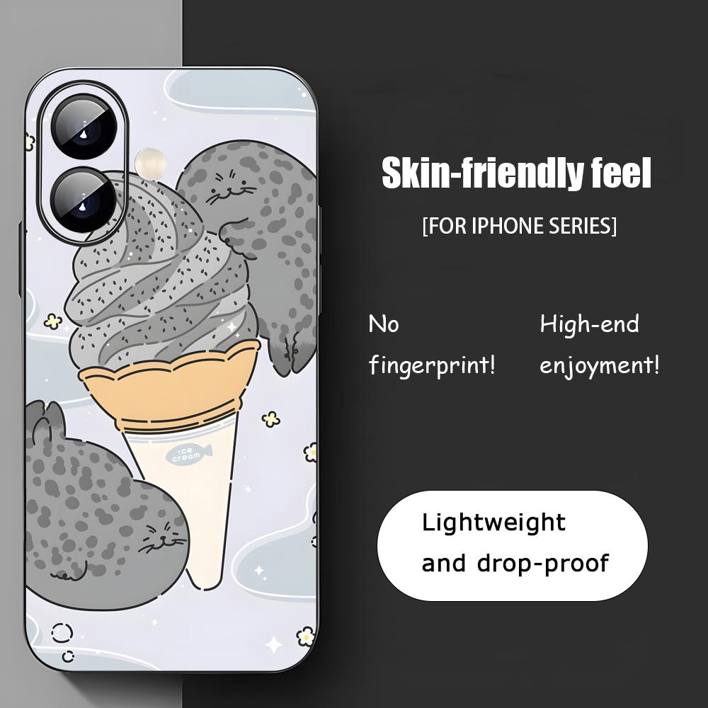 Популярный дизайн с тюленем Модный чехол для телефона Для iPhone 17 16 15 14 13 12 11 X XR XS 8 Plus Mini Pro Max Мягкий черный Ударопрочный чехол