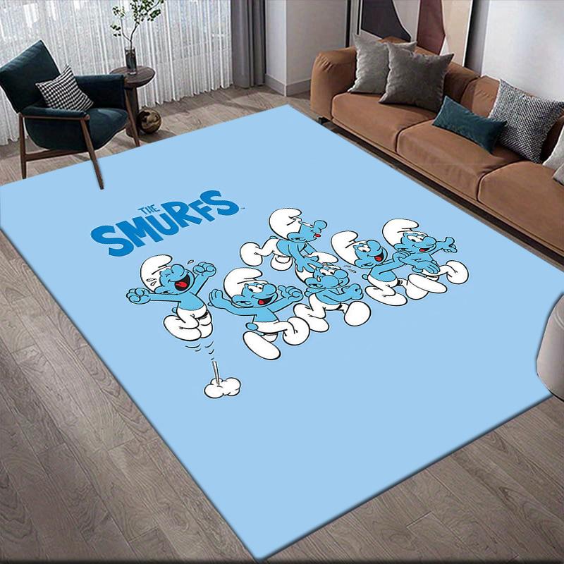 The Smurfs Flannel Pattern Square Carpet,Area Rug,Carpet Rug for Living Room Bedroom Sofa Playroom Decor,Non-slip Floor Mat