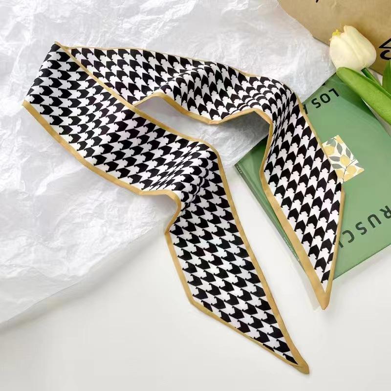 Маленький белый и нежно-зеленый шелковый шарф для женщин, тонкая лента, повязка на голову, резинка для волос, украшение для сумки, длинный