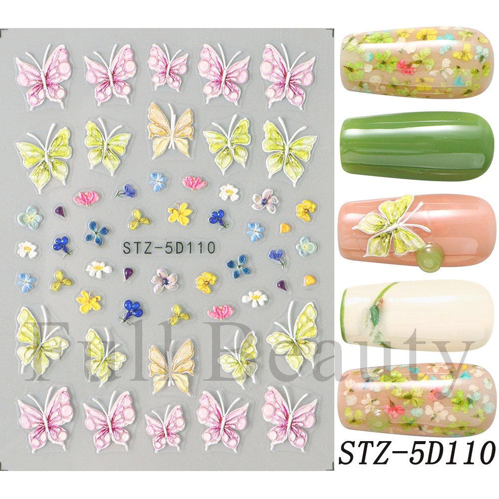 Nail Art Stickers 5D Embossed Three-dimensional Wizard Of Oz Purple Rose Watercolor Dried Flower Butterfly Nail Stickers