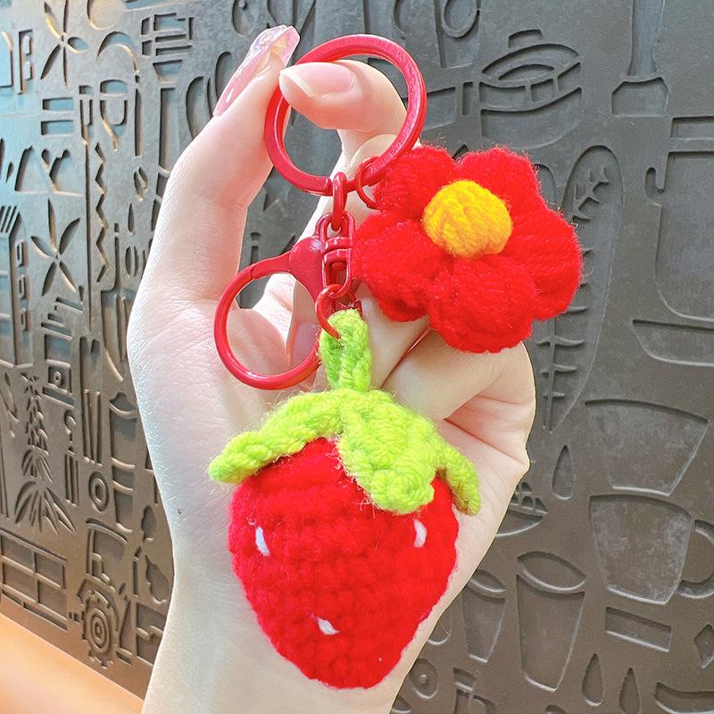 Cute Crochet Bouquet Mini Hand-knitted Flower Ring Car Bag Hanging Pendant Ornament Lover Valentine's Day gift Bag Charm