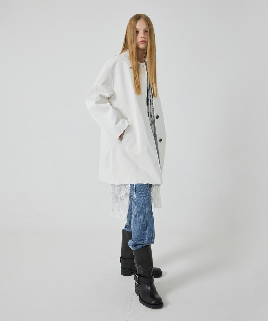 Yuthentic Leather-Like Coat-Style Padded Jacket White Oe3Ar80001