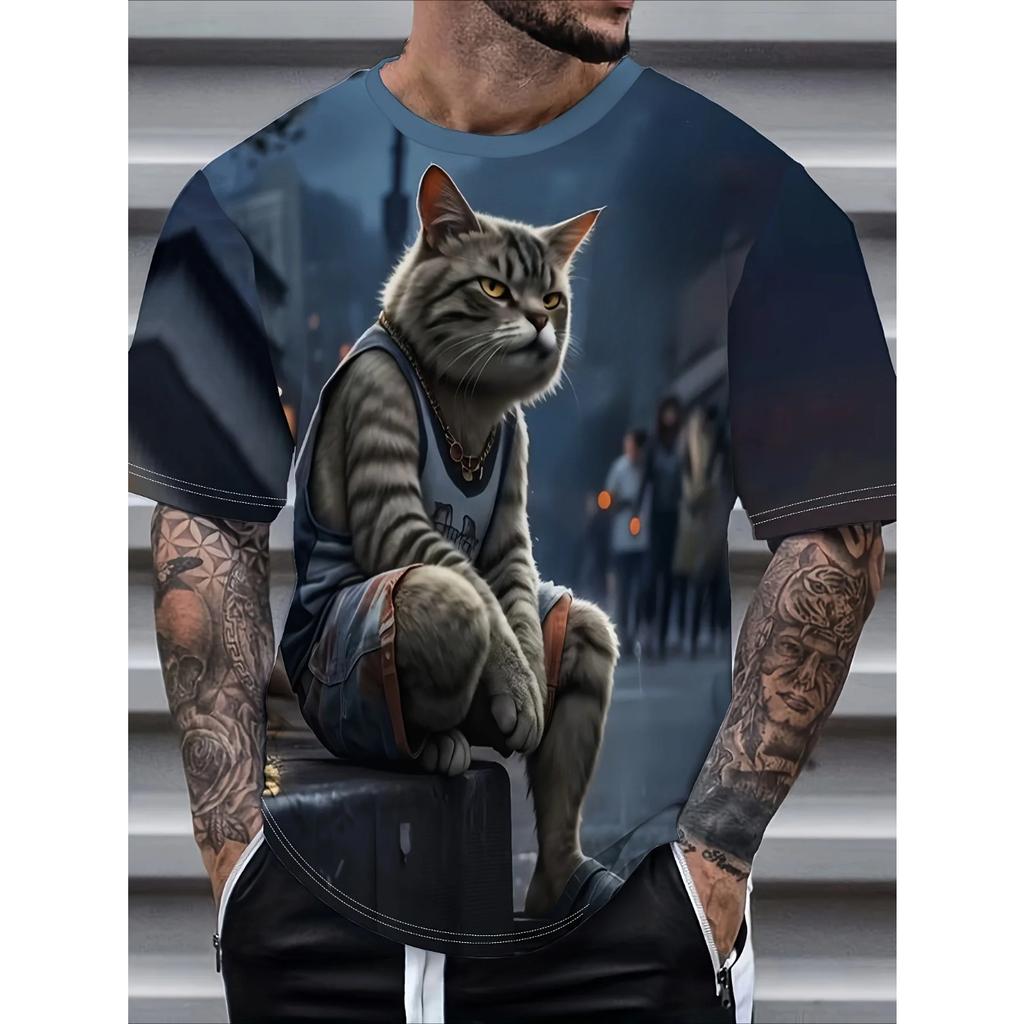 Модные забавные футболки с графикой животных, 3D-принт, оверсайз, с коротким рукавом, с круглым вырезом, повседневные мужские футболки