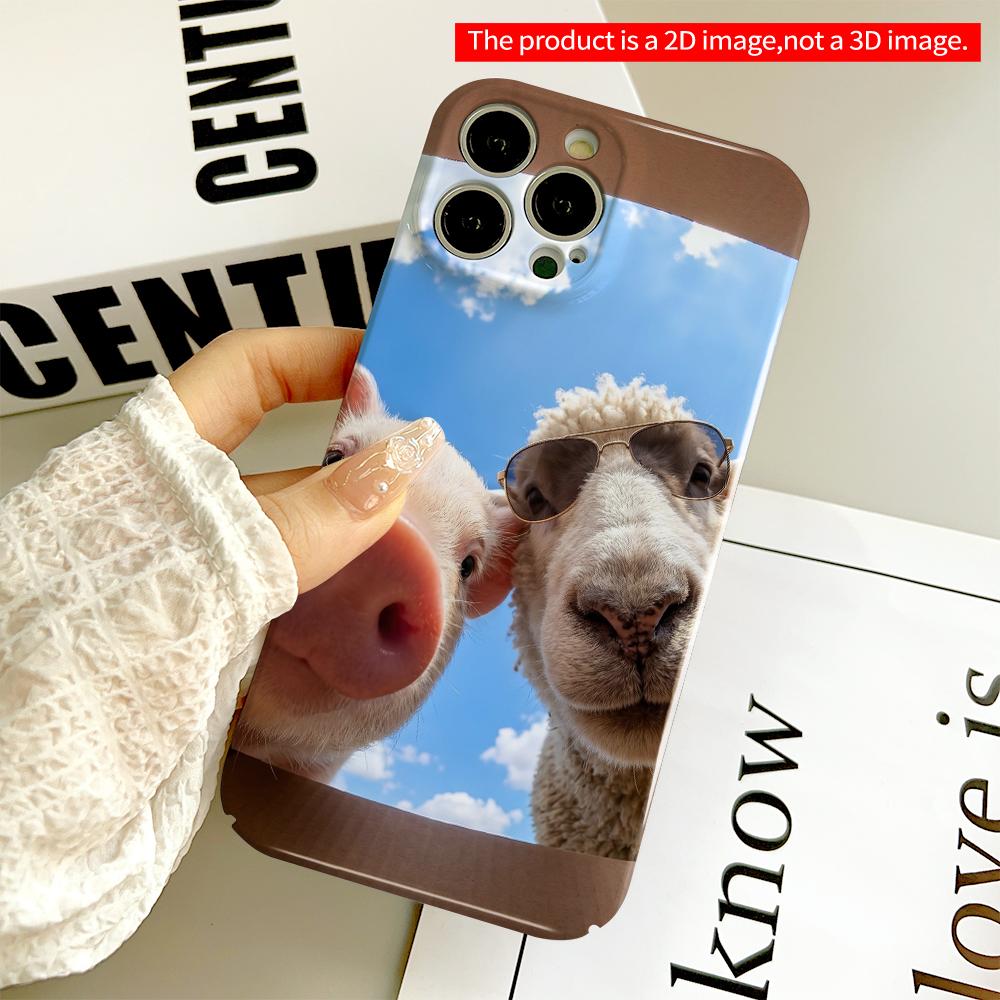 Pig & Sheep Under Sky with Sunglasses All inclusive film hard phone case, compatible with iPhone 18 Pro Max 17 16 15 14 13 12 11