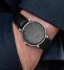 Leather Brand Simple Waterproof Analog Business Arm Watch Popular Date Quartz Silver Gray Stylish Thin Watch [BUREI] Men's Men's