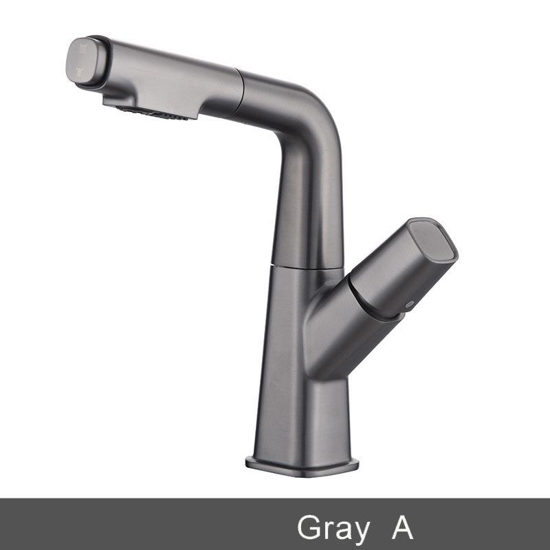 Серый смеситель для кухонной мойки, вращающийся на 360 градусов, выдвижная кнопка, смеситель для раковины с одной ручкой, смеситель для горячей и холодной воды