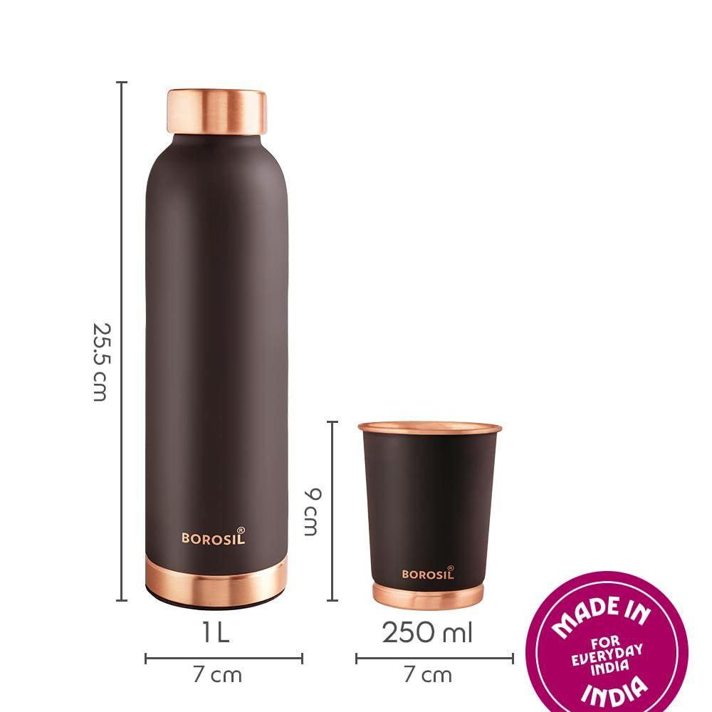 Copper Bottle with Glass Set | 1L Bottle with 2 Tumbler (250 ml Each) | 100% Pure Copper with Anti-Oxidant Properties of Copper