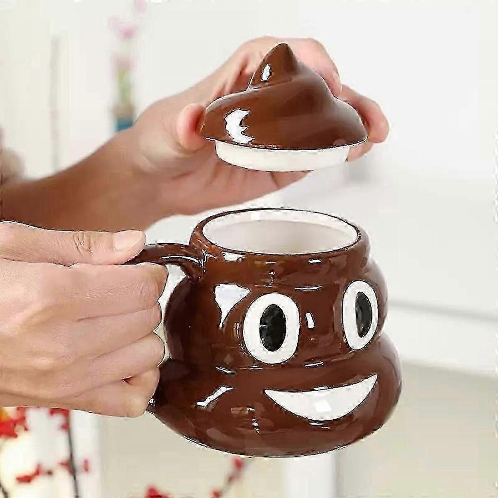 2026 Suitable Poop Expression Coffee Mug, Brown Poop Shape Ceramic Mug with Spoon, Funny and Cute Large Mug, Great Gift for Men and Women