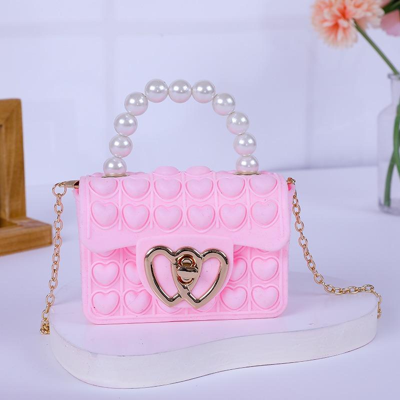 Силиконовая сумка Love Bubble Jelly, кошелек для снятия давления, сумка Pop It с ручкой из искусственного жемчуга, симпатичная сумка через плечо с цепочкой