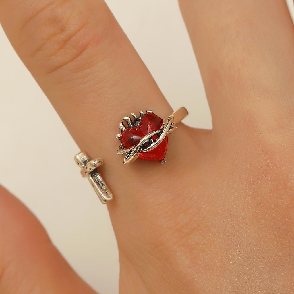 Heart&Cross Винтажные Открытые Металлические Кольца для Женщин Мужчин Панк Серебристый Цвет Геометрические Кольца на Палец Любовь Ювелирные Изделия для Вечеринки 2025 Аксессуары