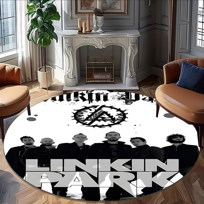 1pc Linkin Park3 Print Round Carpet Chair Round Carpet Suitable for Bedroom Living Room Home Decorative Carpet